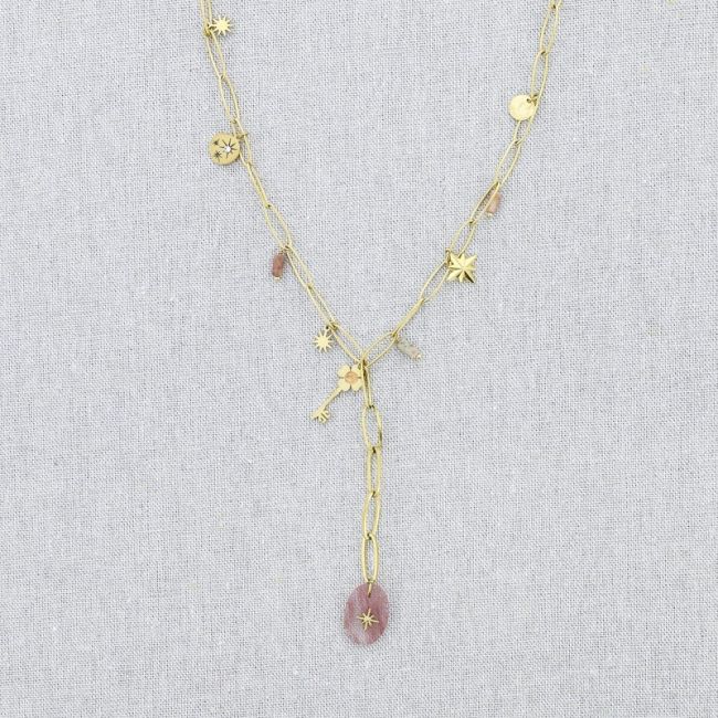 COLLAR ACERO CADENA COLGANTE PIEDRAS 50CM