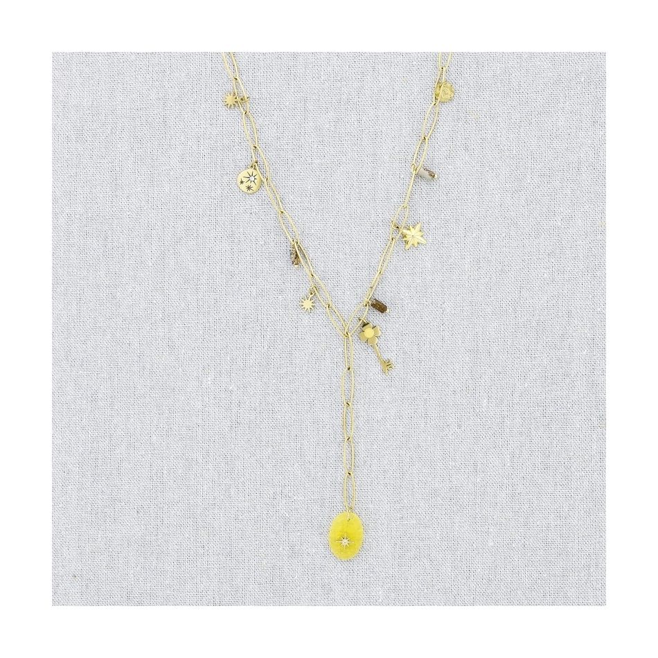 COLLAR ACERO CADENA COLGANTE PIEDRAS 50CM