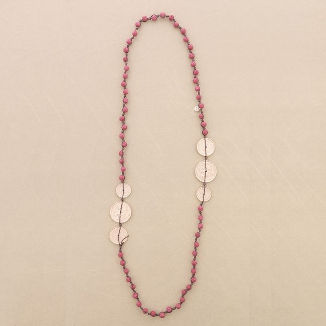 COLLAR LARGO CUENTAS LAVAS TRENZADAS MEDALLITAS METAL