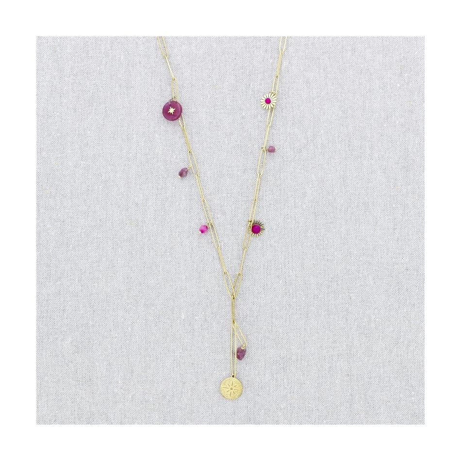 STONE PENDANT CHAIN STEEL NECKLACE 71CM