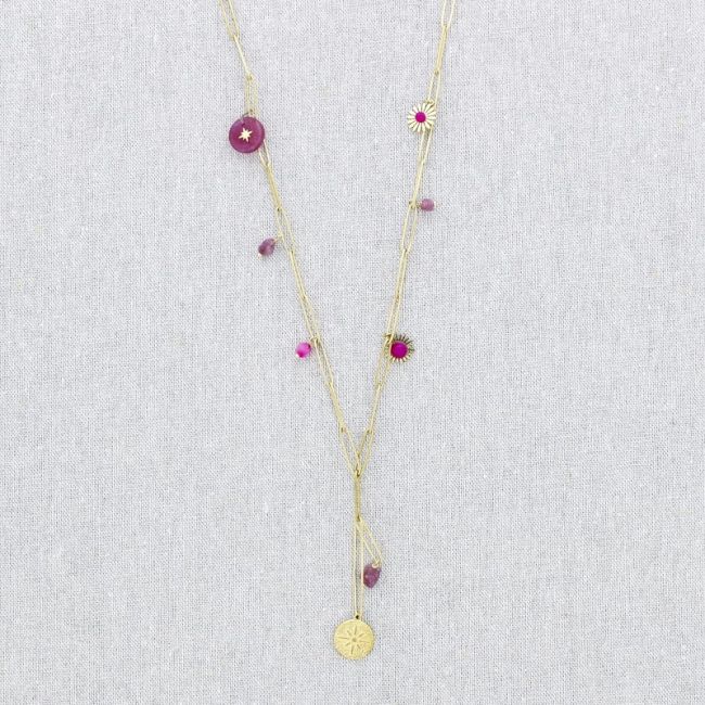 STONE PENDANT CHAIN STEEL NECKLACE 71CM