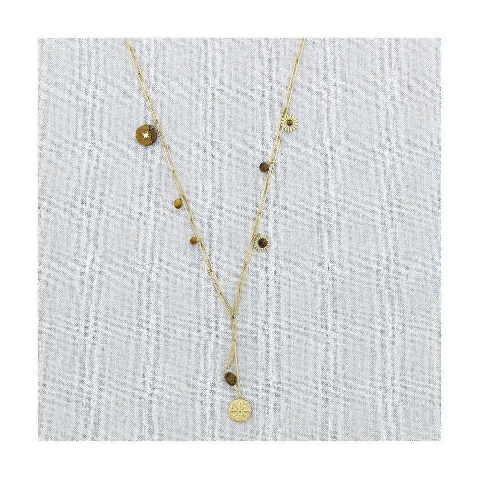 COLLAR ACERO CADENA COLGANTE PIEDRAS 71CM