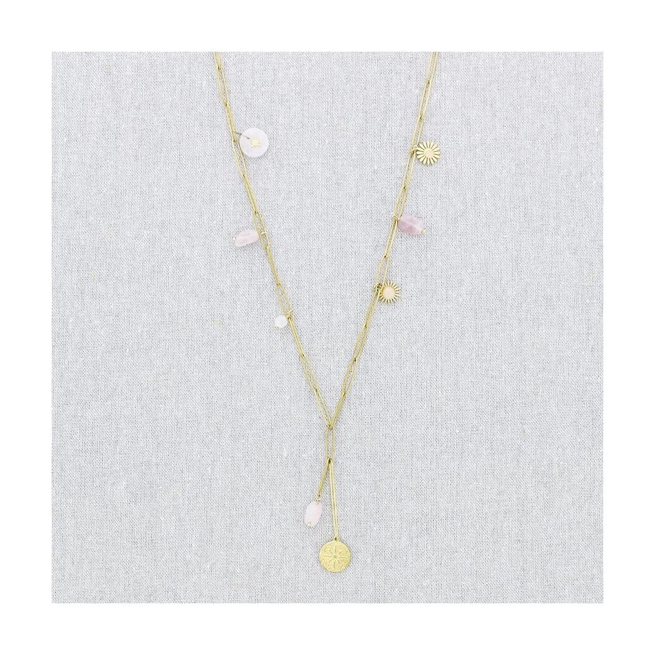 STONE PENDANT CHAIN STEEL NECKLACE 71CM