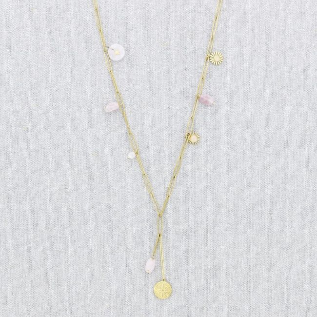 STONE PENDANT CHAIN STEEL NECKLACE 71CM