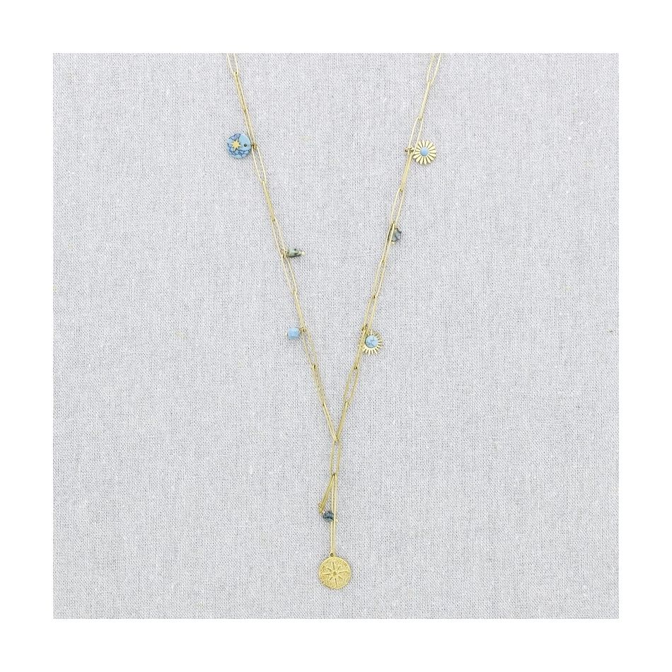STONE PENDANT CHAIN STEEL NECKLACE 71CM
