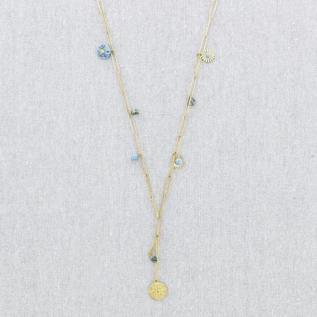 STONE PENDANT CHAIN STEEL NECKLACE 71CM