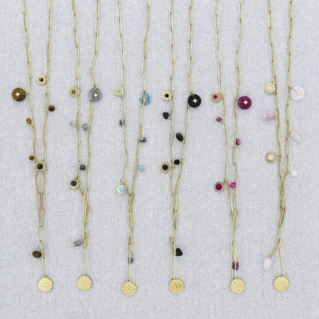 STONE PENDANT CHAIN STEEL NECKLACE 71CM