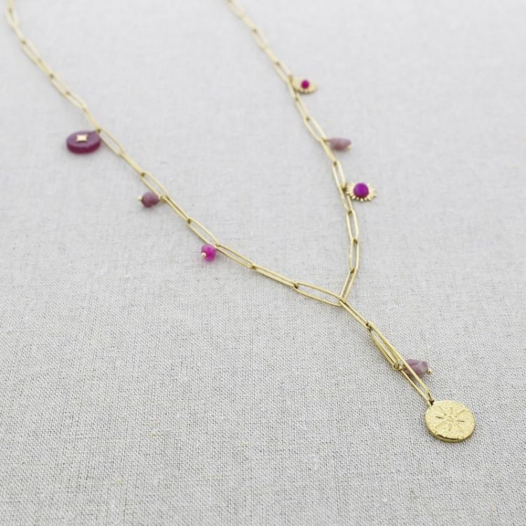 COLLAR ACERO CADENA COLGANTE PIEDRAS 71CM