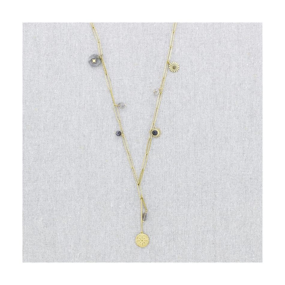 STONE PENDANT CHAIN STEEL NECKLACE 71CM