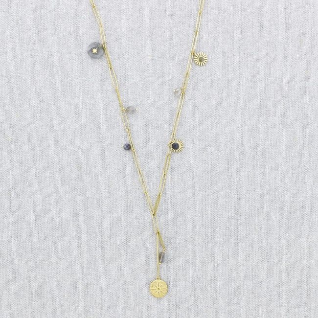STONE PENDANT CHAIN STEEL NECKLACE 71CM