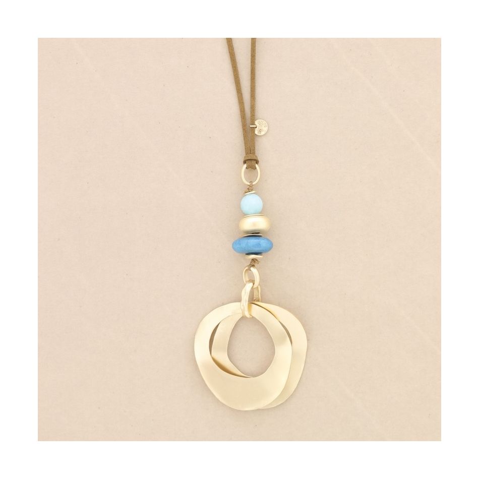 COLLAR LARGO COLGANTE PIEDRAS DOBLE ANILLA METAL