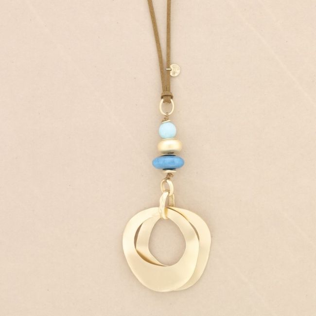 COLLAR LARGO COLGANTE PIEDRAS DOBLE ANILLA METAL