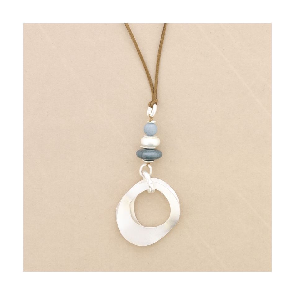 COLLAR LARGO COLGANTE PIEDRAS DOBLE ANILLA METAL