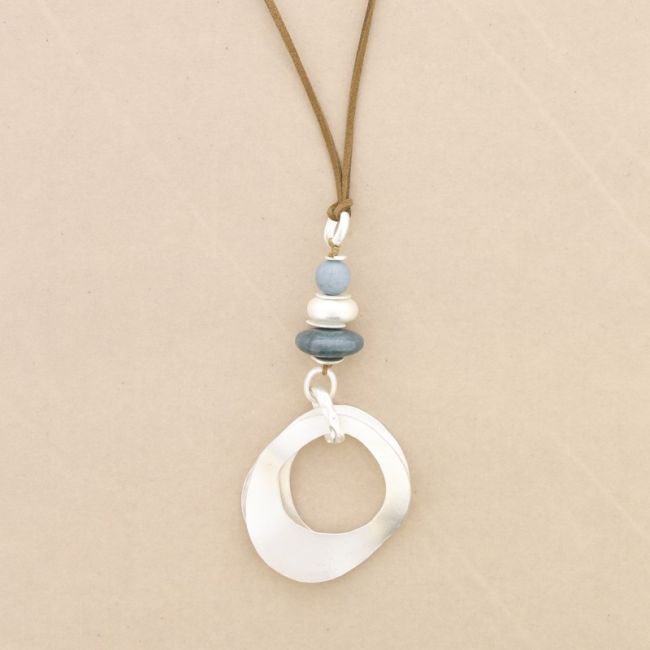COLLAR LARGO COLGANTE PIEDRAS DOBLE ANILLA METAL