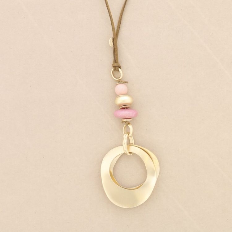 METAL DOUBLE RING STONE PENDANT LONG NECKLACE 2