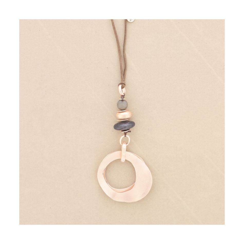 COLLAR LARGO COLGANTE PIEDRAS DOBLE ANILLA METAL