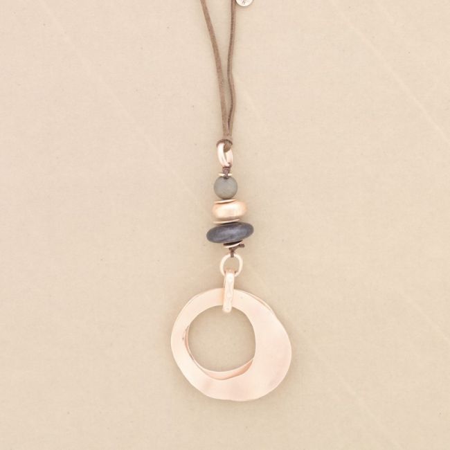 COLLAR LARGO COLGANTE PIEDRAS DOBLE ANILLA METAL