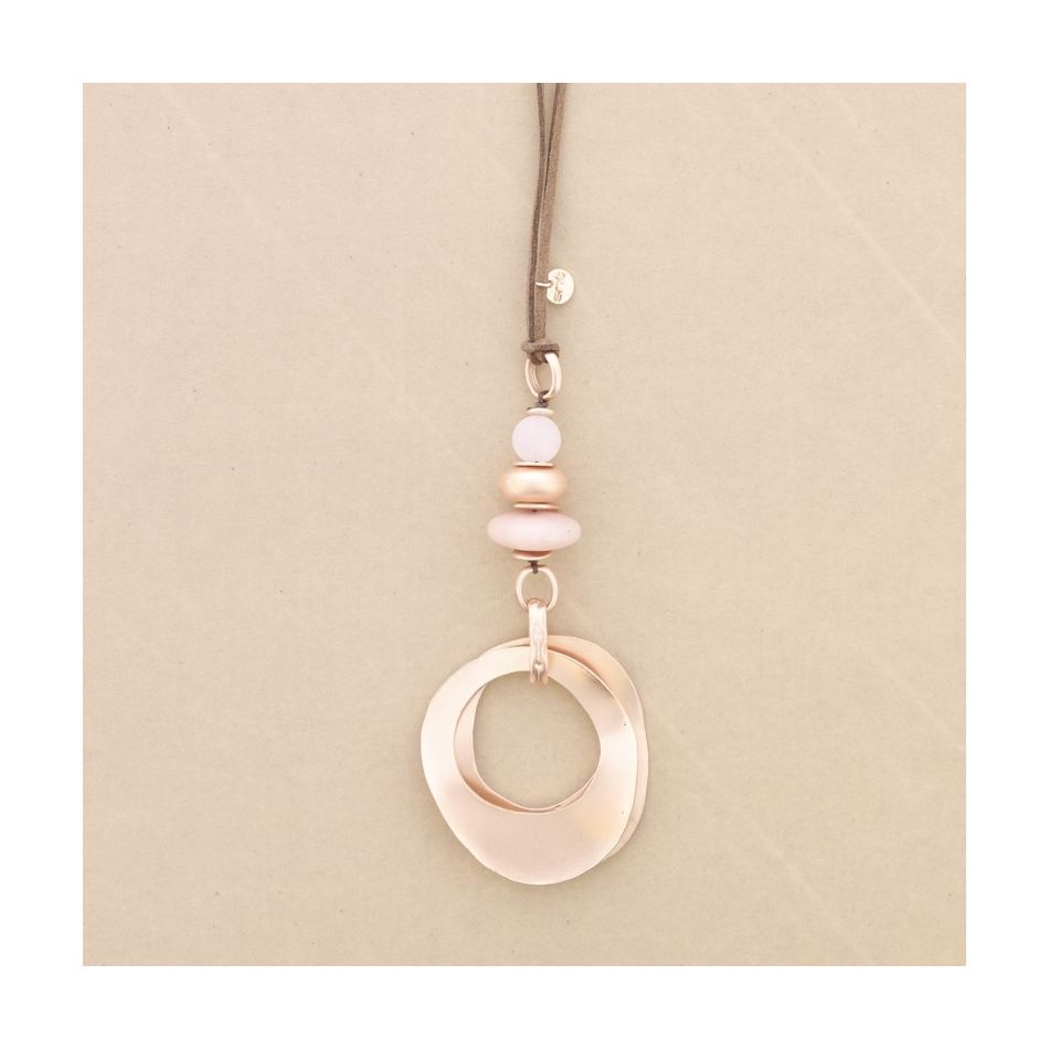 COLLAR LARGO COLGANTE PIEDRAS DOBLE ANILLA METAL