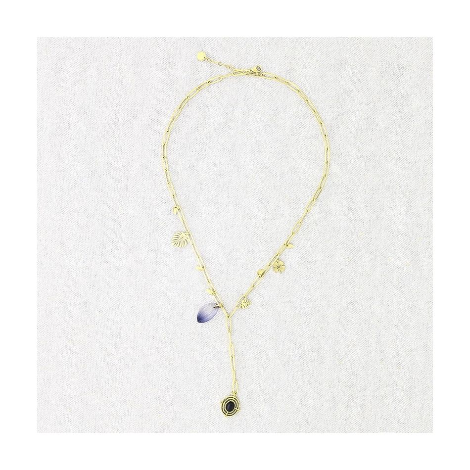 COLLAR ACERO CADENA COLGANTE PIEDRAS 50CM