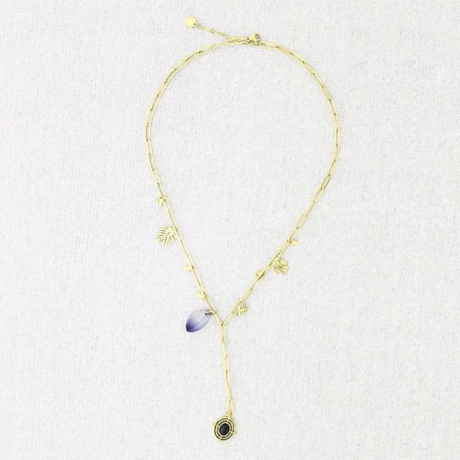 STONE PENDANT CHAIN STEEL NECKLACE 50CM