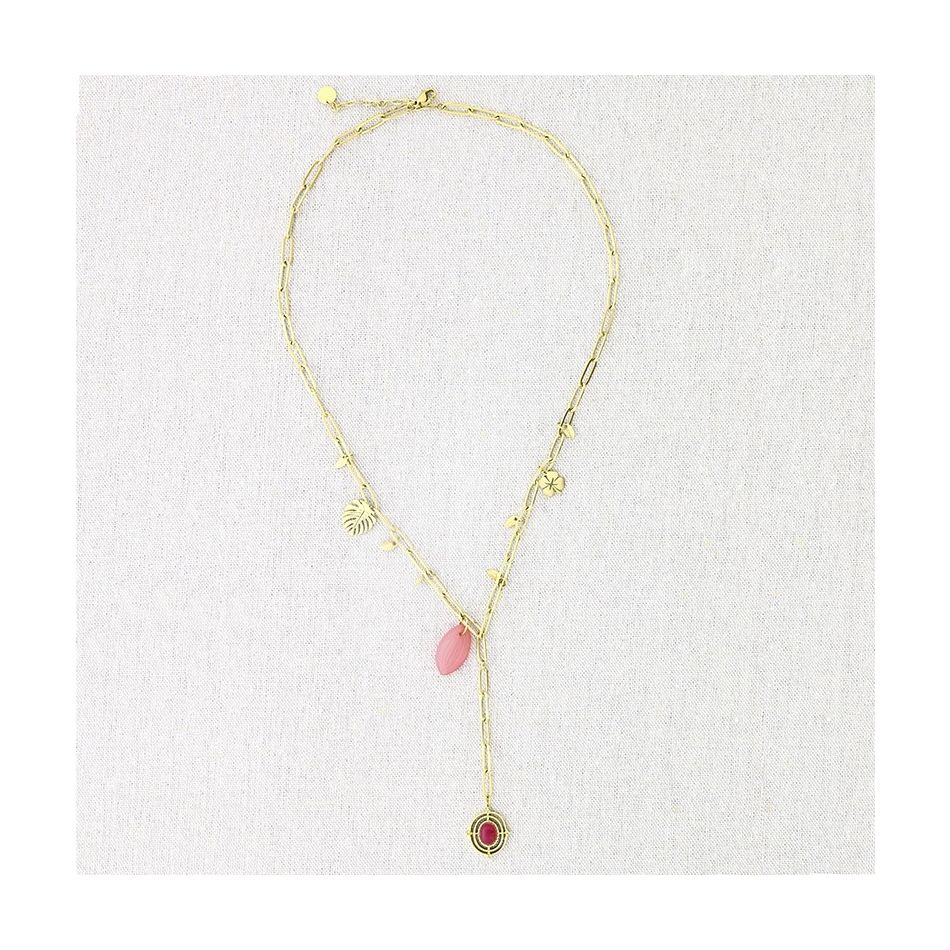 STONE PENDANT CHAIN STEEL NECKLACE 50CM