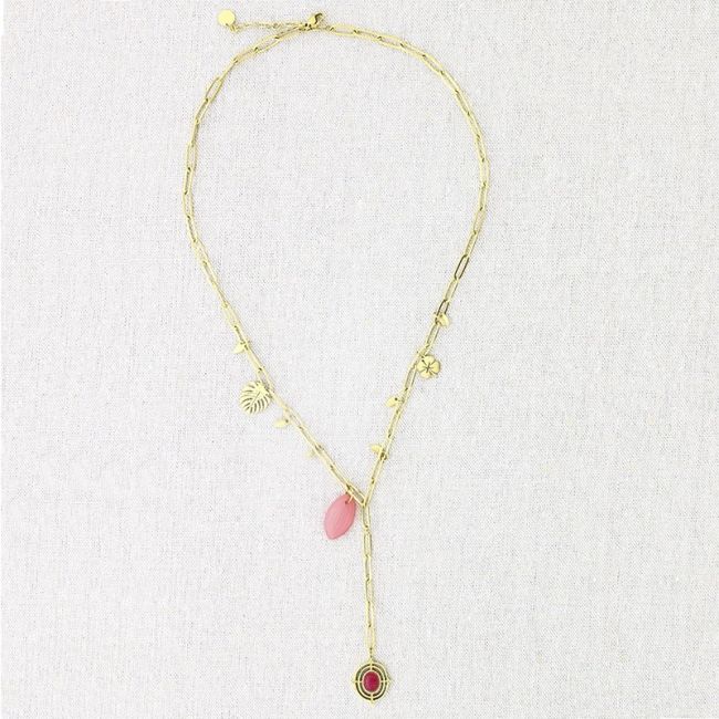 STONE PENDANT CHAIN STEEL NECKLACE 50CM