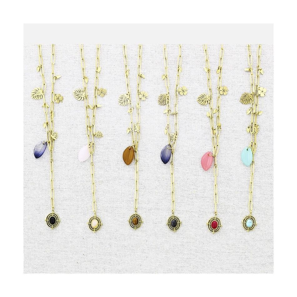 COLLAR ACERO CADENA COLGANTE PIEDRAS 50CM
