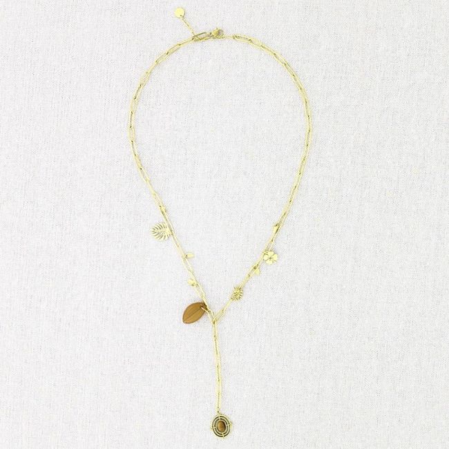 STONE PENDANT CHAIN STEEL NECKLACE 50CM