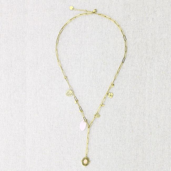 STONE PENDANT CHAIN STEEL NECKLACE 50CM