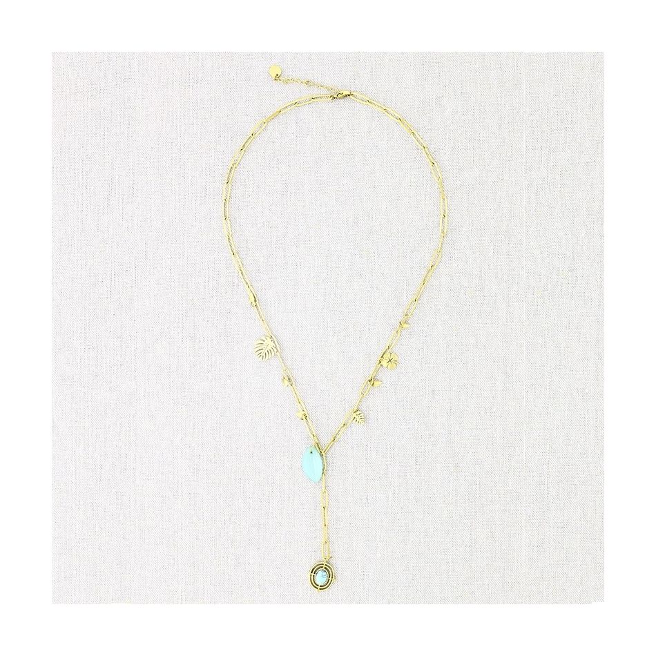 COLLAR ACERO CADENA COLGANTE PIEDRAS 50CM