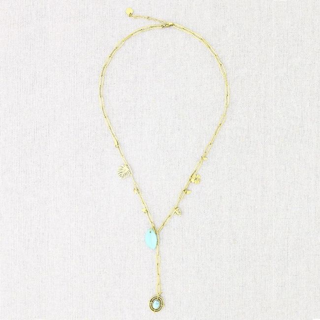 STONE PENDANT CHAIN STEEL NECKLACE 50CM