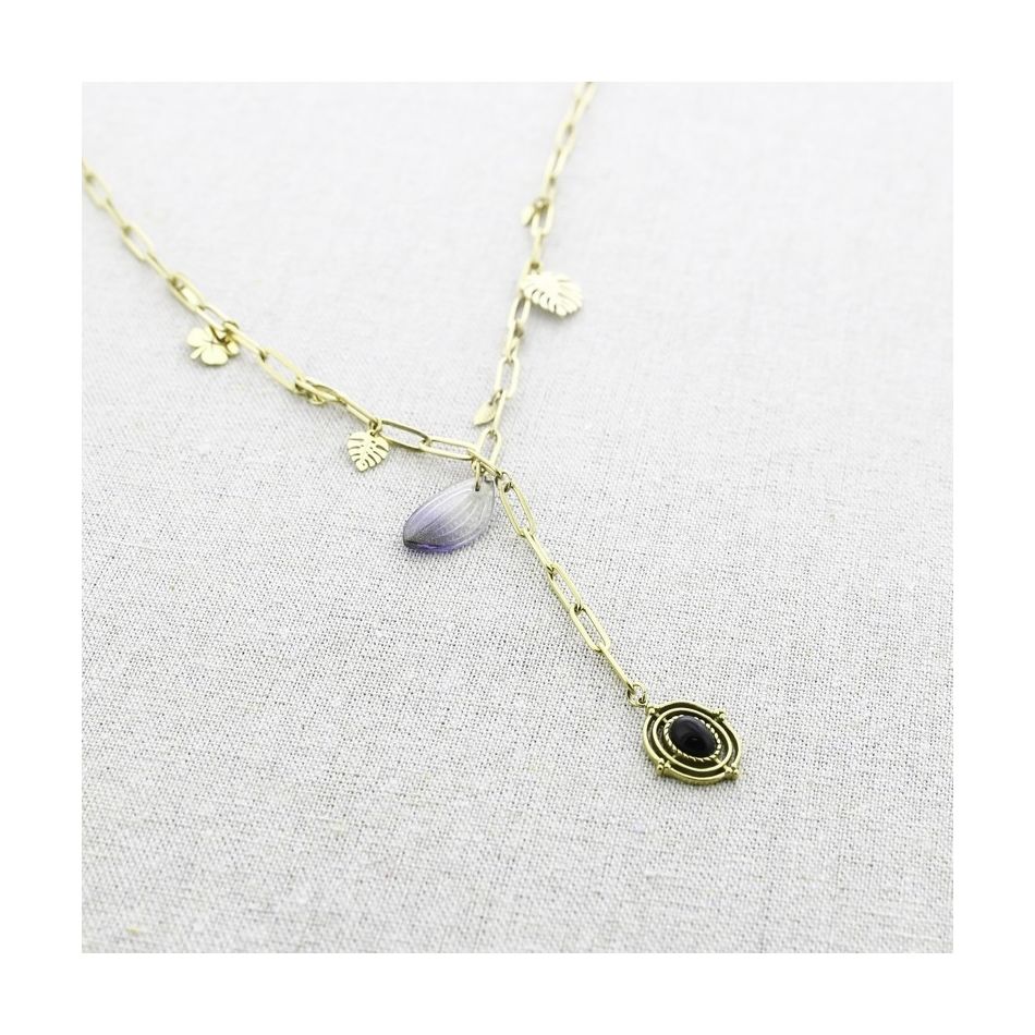 STONE PENDANT CHAIN STEEL NECKLACE 50CM
