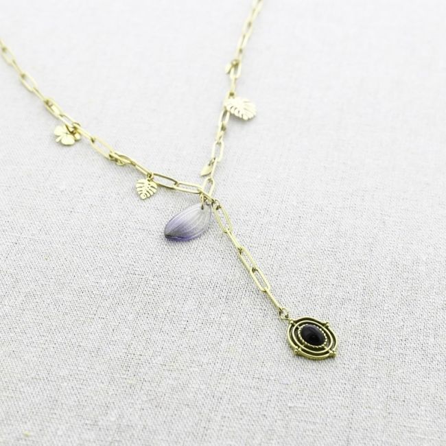 STONE PENDANT CHAIN STEEL NECKLACE 50CM