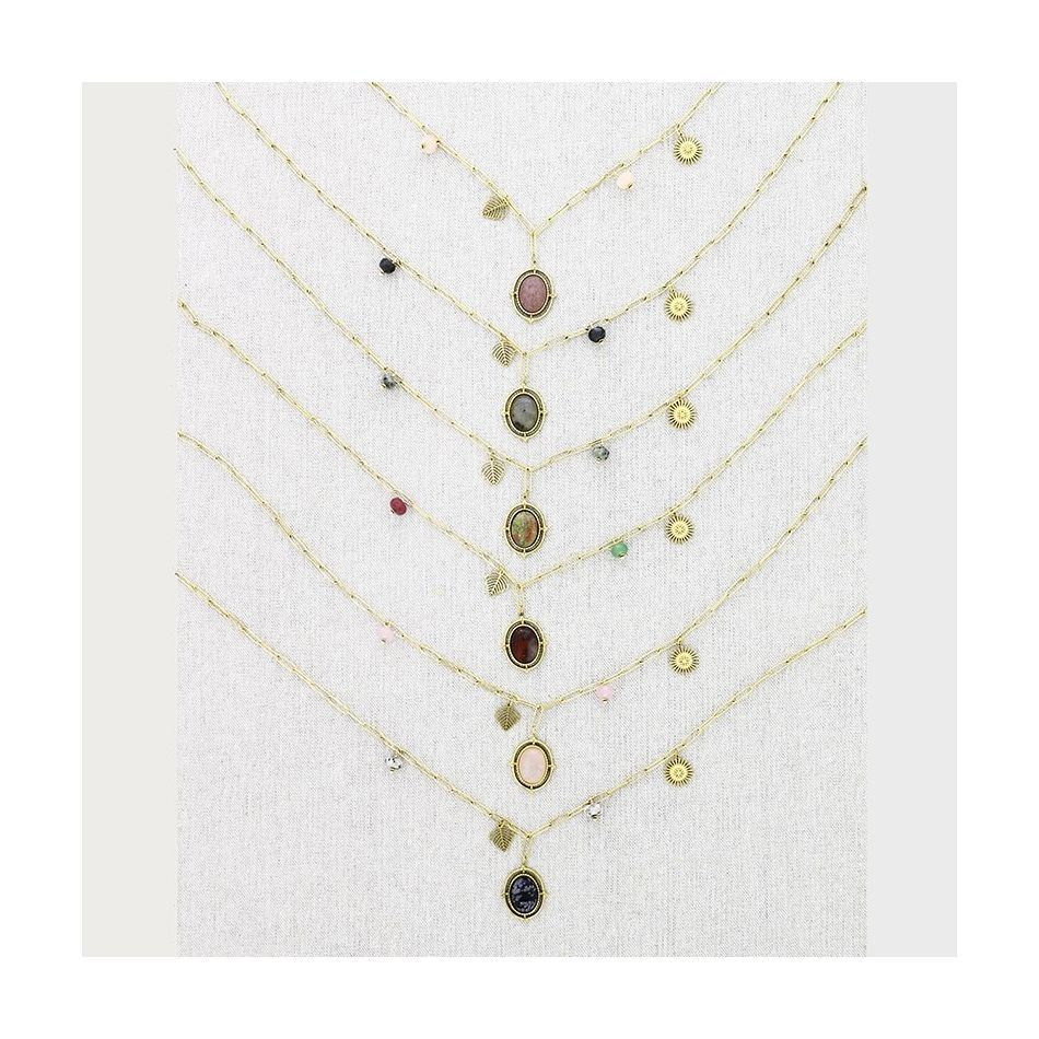 COLLAR ACERO CADENA COLGANTE PIEDRAS 50CM