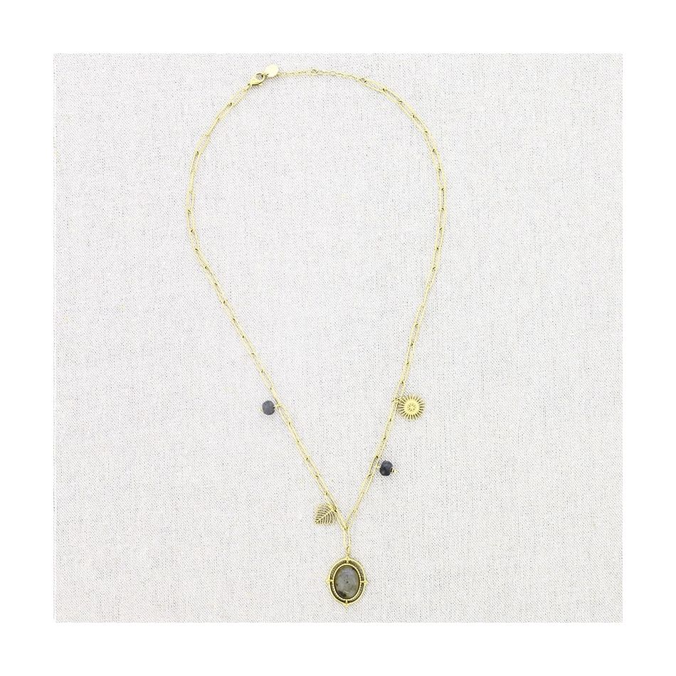 COLLAR ACERO CADENA COLGANTE PIEDRAS 50CM