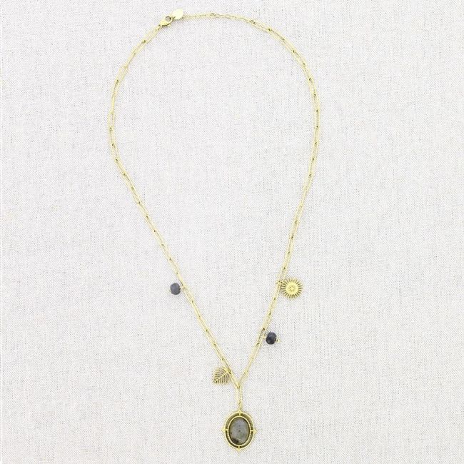 COLLAR ACERO CADENA COLGANTE PIEDRAS 50CM