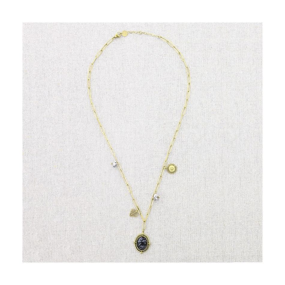 COLLAR ACERO CADENA COLGANTE PIEDRAS 50CM
