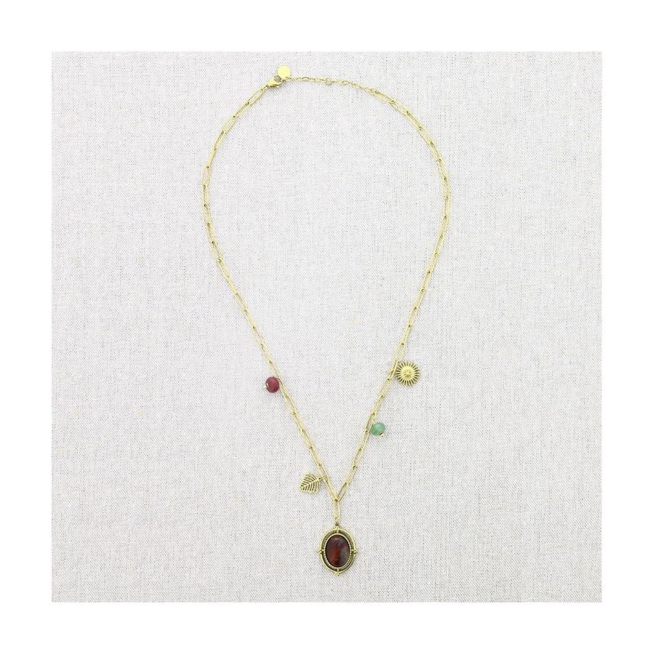 COLLAR ACERO CADENA COLGANTE PIEDRAS 50CM