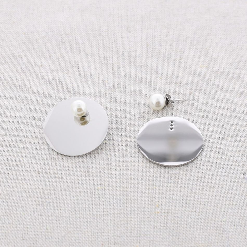 PENDIENTES ACERO MEDALLA PERLA