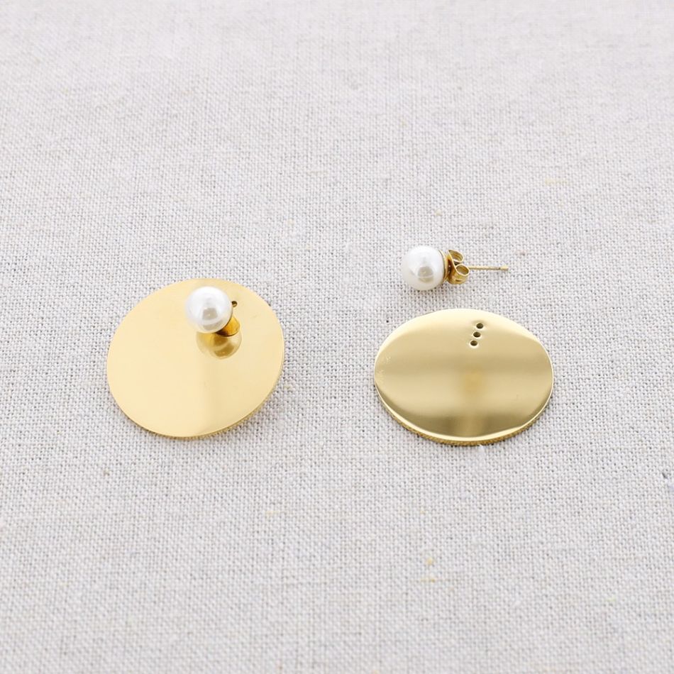 STEEL EARRINGS PEARL MEDAL