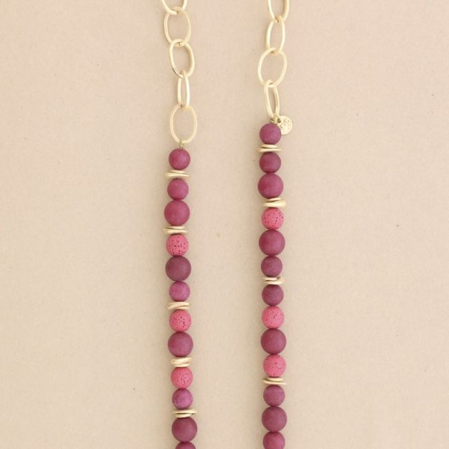 LONG NECKLACE WITH STONE BEADS CHAINS