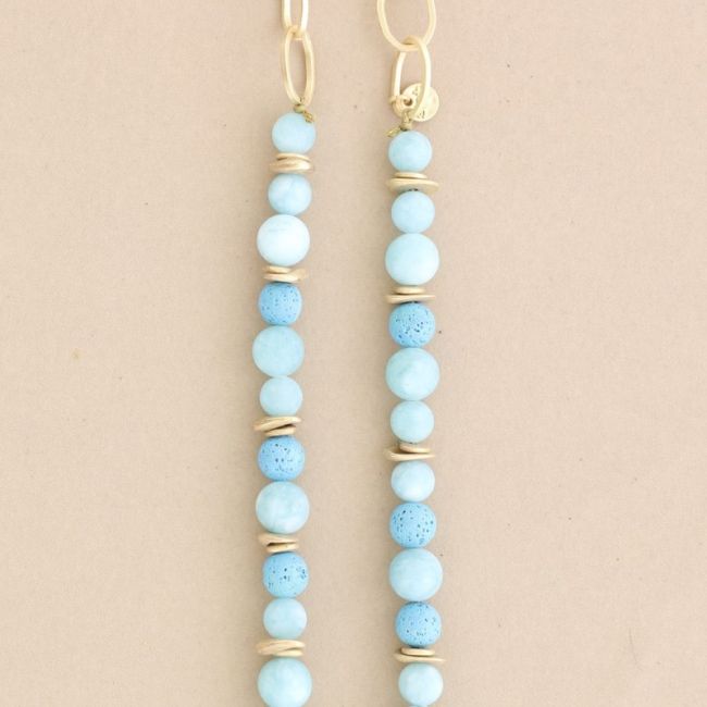 LONG NECKLACE WITH STONE BEADS CHAINS
