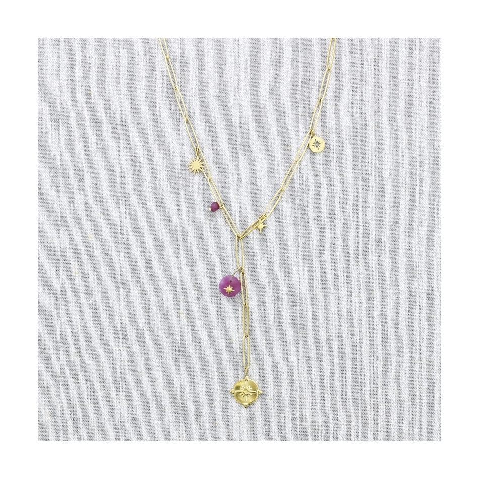 STONE PENDANT CHAIN STEEL NECKLACE 50CM