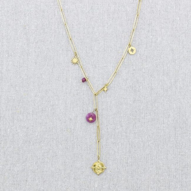 STONE PENDANT CHAIN STEEL NECKLACE 50CM