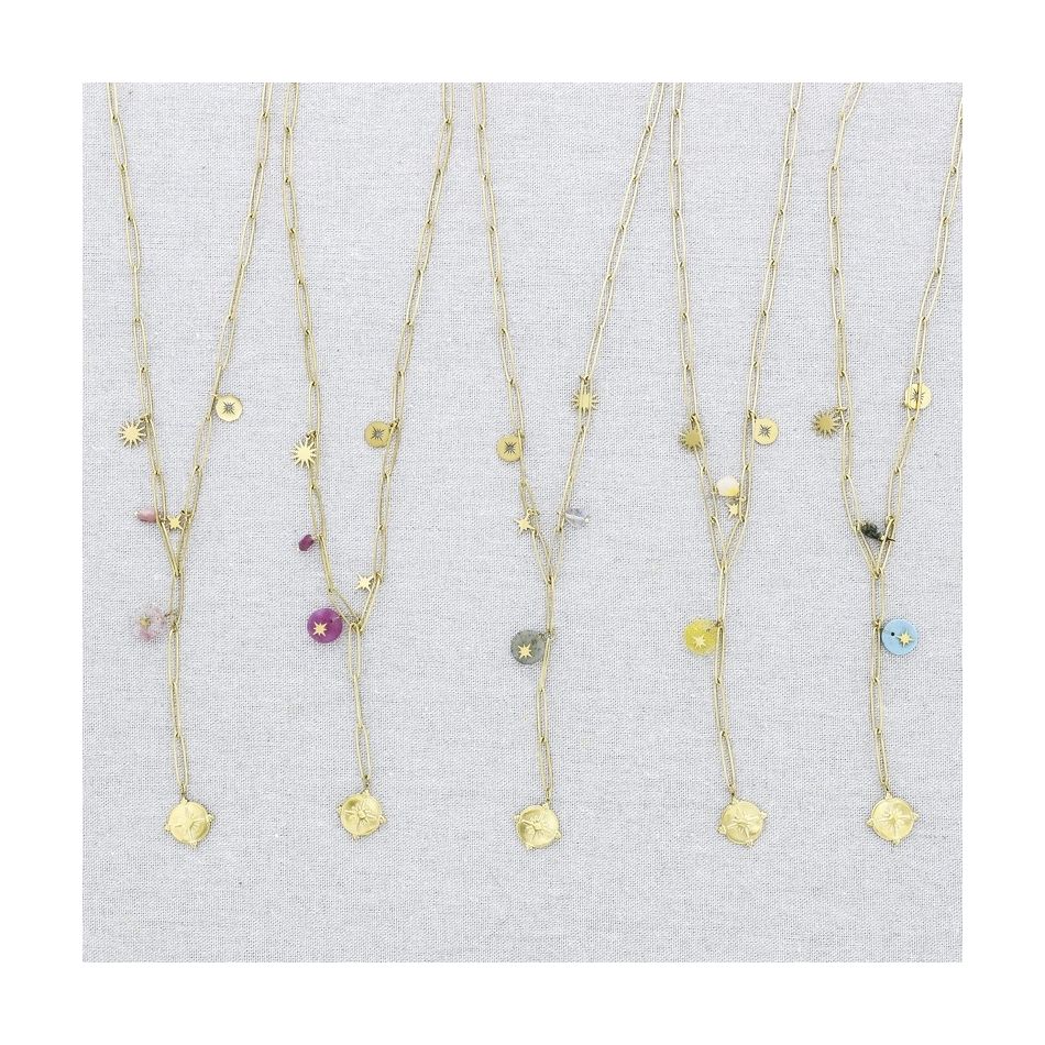 STONE PENDANT CHAIN STEEL NECKLACE 50CM