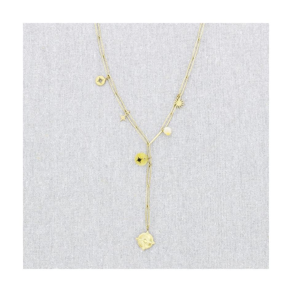 STONE PENDANT CHAIN STEEL NECKLACE 50CM