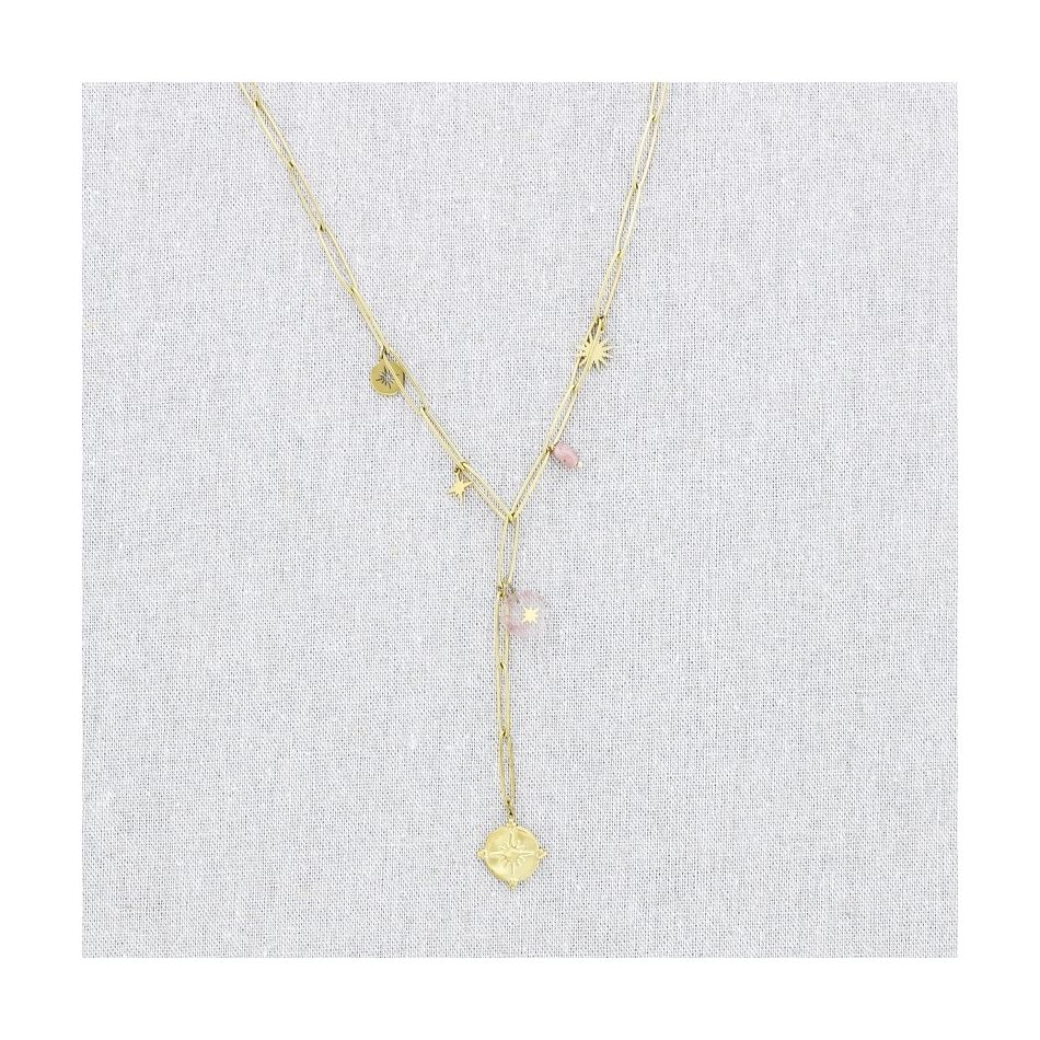 STONE PENDANT CHAIN STEEL NECKLACE 50CM