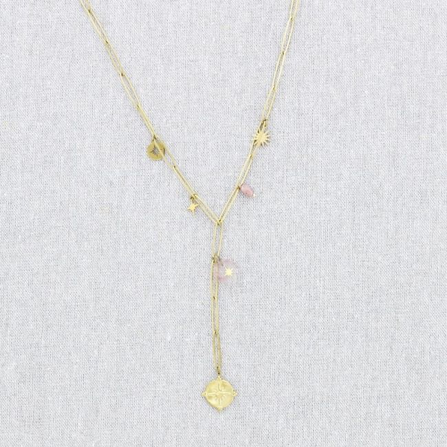 STONE PENDANT CHAIN STEEL NECKLACE 50CM
