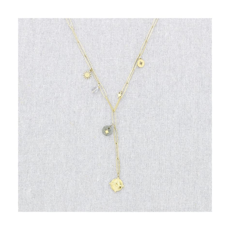 STONE PENDANT CHAIN STEEL NECKLACE 50CM