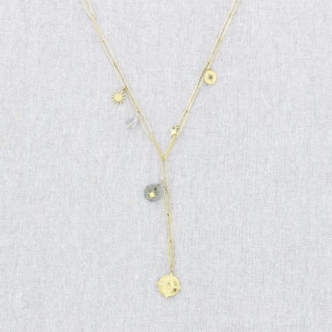 STONE PENDANT CHAIN STEEL NECKLACE 50CM